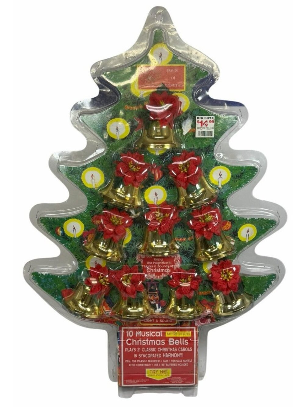 Vintage NOS 10 Musical Christmas Bells Synchronized Light Sound Carol Poinsettia